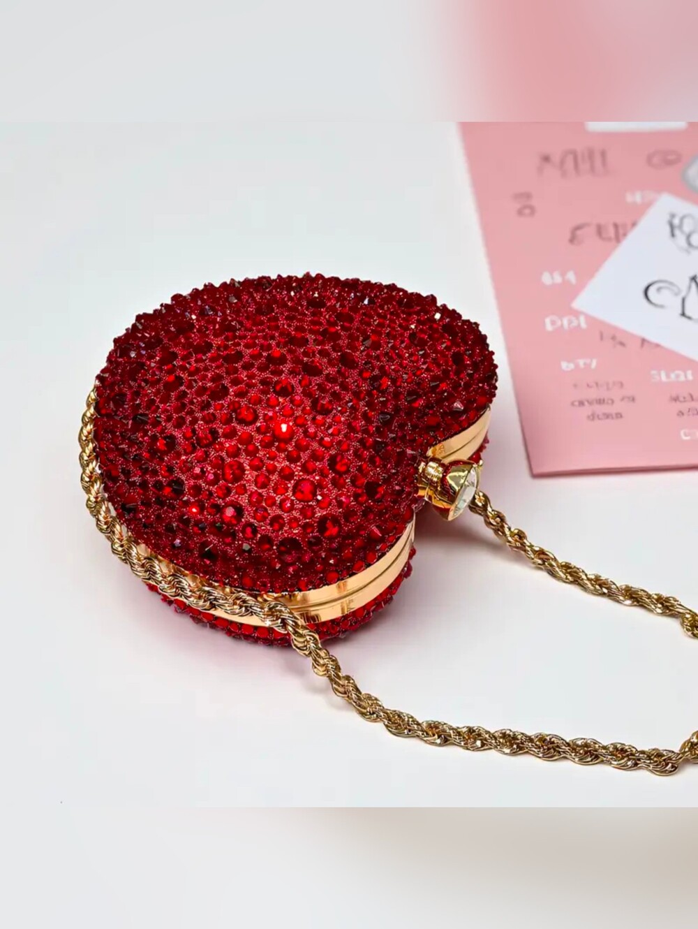 Sparkly Red Heart Evening Clutch, Prom Wedding Guest Anniversary Party Bag - Picture 4 of 12